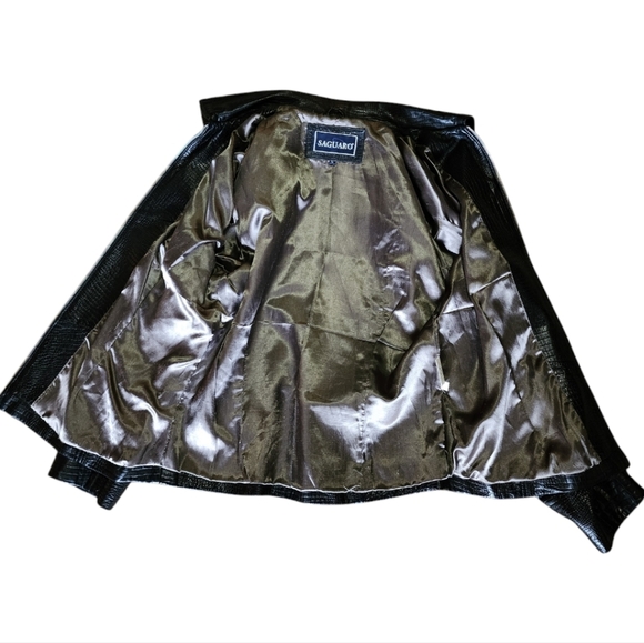 Vintage Saguaro Genuine Leather Croc-Embossed Black Jacket Y2K Style Size XL - Picture 4 of 15